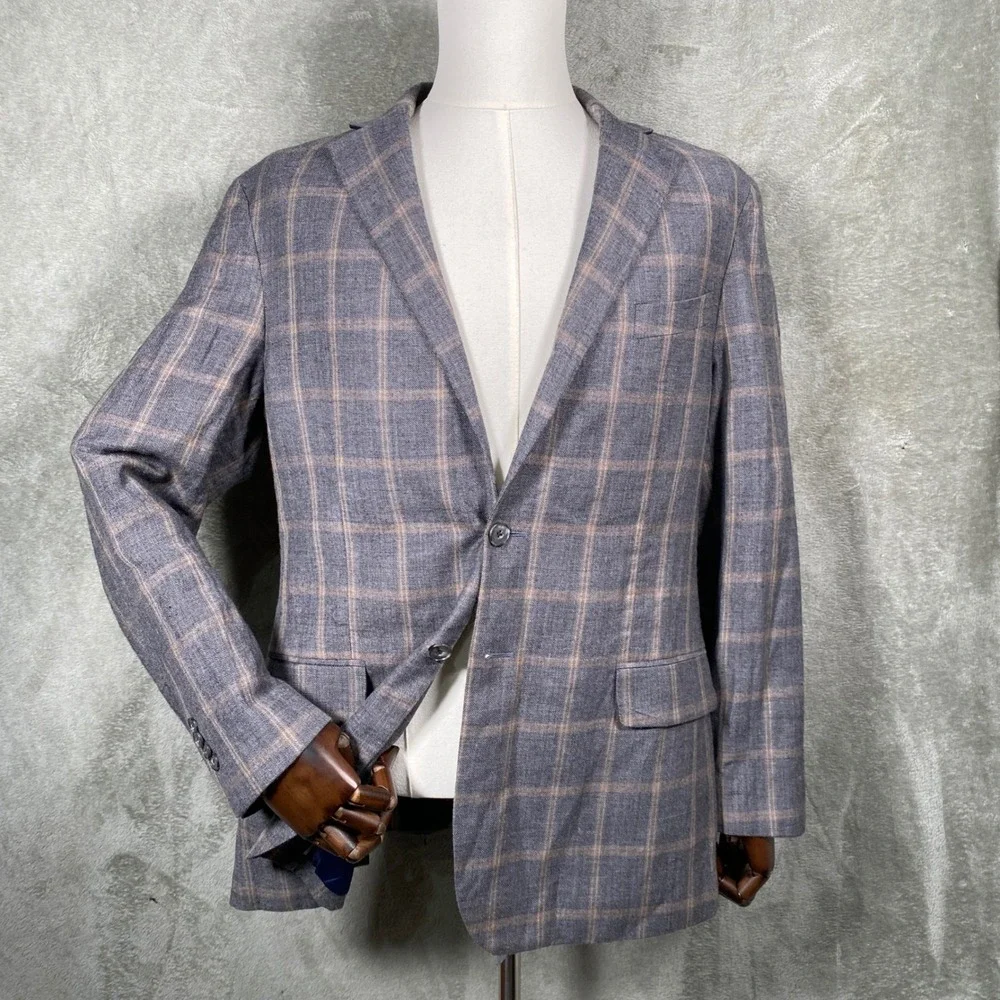 Jos A Bank 1905 Blazer 43R Brrr Plaid Linen Wool Tailored Fit Jacket Sports Coat